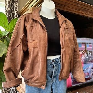 Leather Bomber Vintage Mens Medium Brown Size M